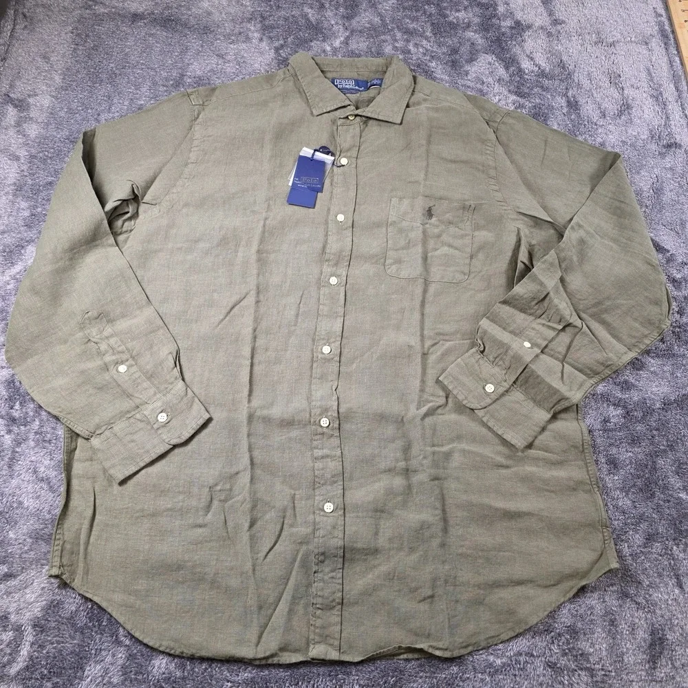 Polo Ralph Lauren Classic Linen Shirt‎ Mens XXL Beach Resort Vacation Boracay